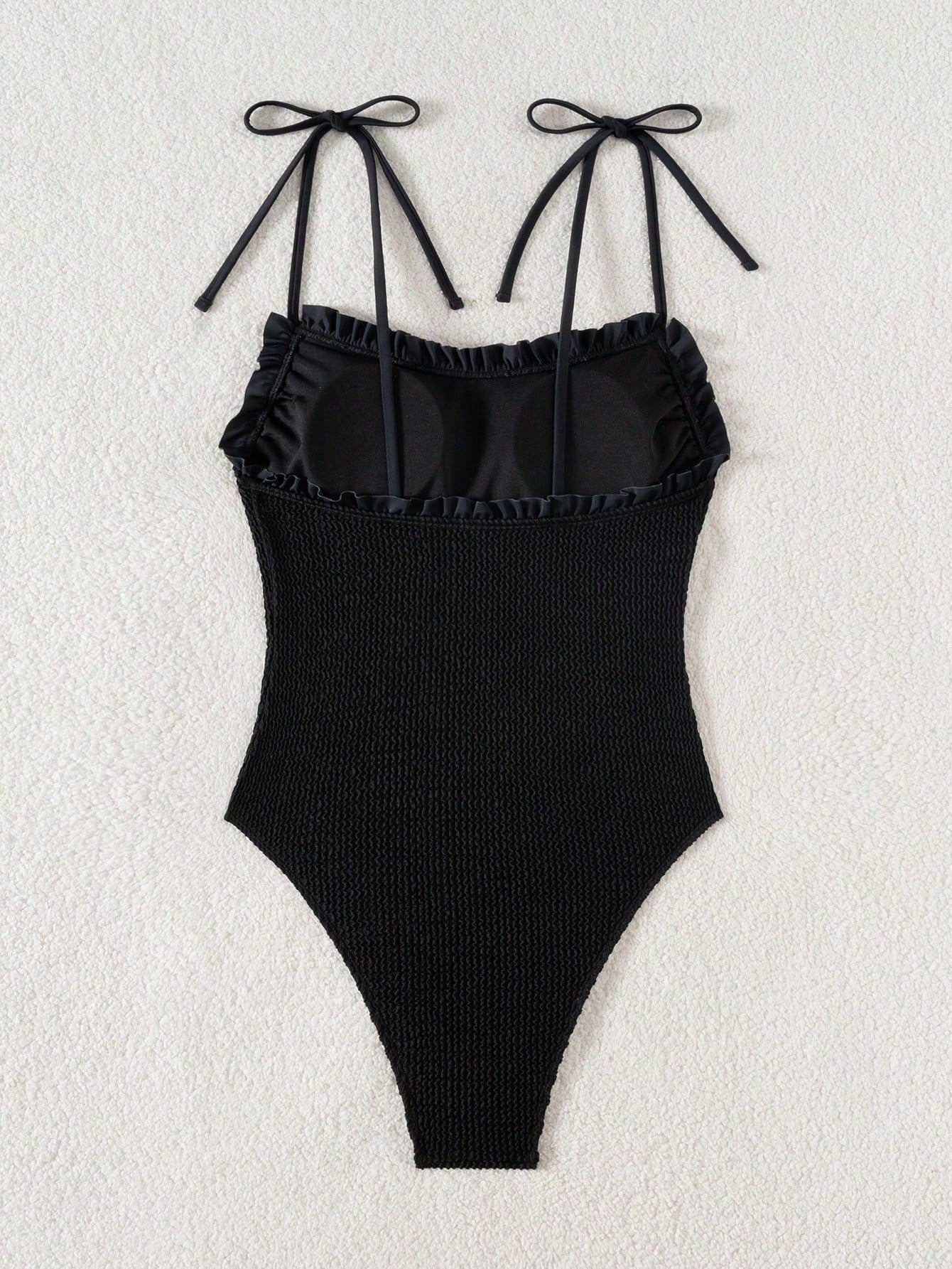 SHEIN Swim Chiccia 1pc Women's Elegant Ruffled Strap Pleated One-Piece Swimsuit