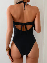 SHEIN Swim Chiccia Bestselling Beach Vacation Black Sexy One-Piece Swimsuit