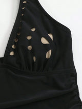 بدلة سباحة SHEIN Swim Lushoire Mature بلون سادة بقصة مفتوحة وتنورة قطعة واحدة