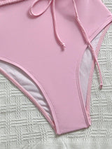 SHEIN Swim Mod بدلة سباحة نسائية قطعة واحدة مزينة بكشكشة باللون الوردي اللطيف