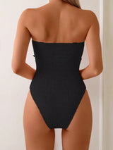 SHEIN Swim Mod Women's Summer Solid Color High Cut Frill Bow One Piece Swimsuit