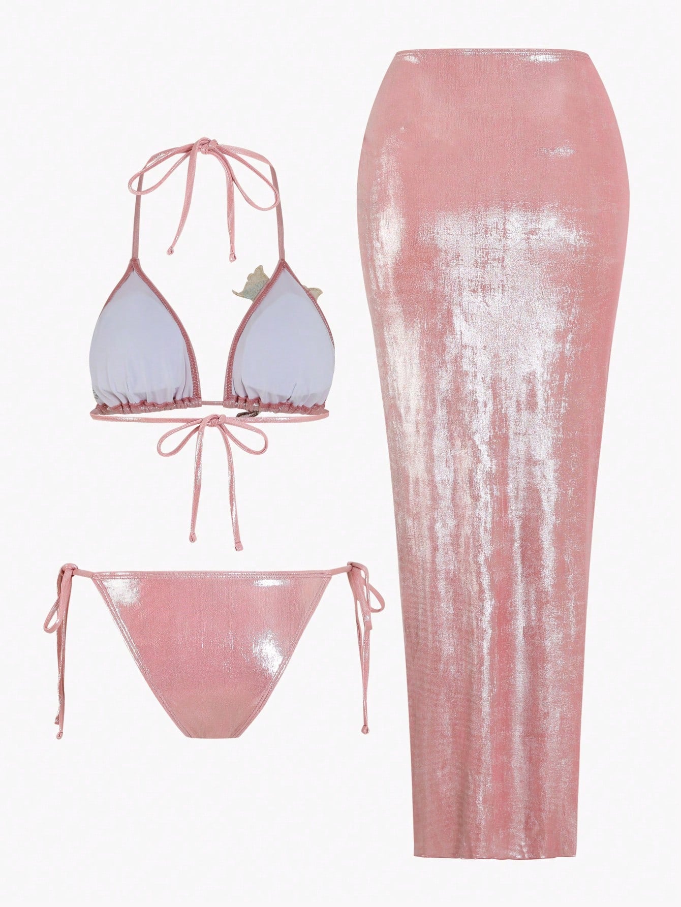 SHEIN Swim Oasis 3 قطع/طقم صيف جديد راقي لامع قماش ترتر مطرز بالزهور بيكيني مثلث