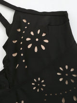 SHEIN Swim Oasis Solid Color Hollow-Cut Spaghetti Strap Women's One-Piece Hollow Petal Hem Skirt High-End Set