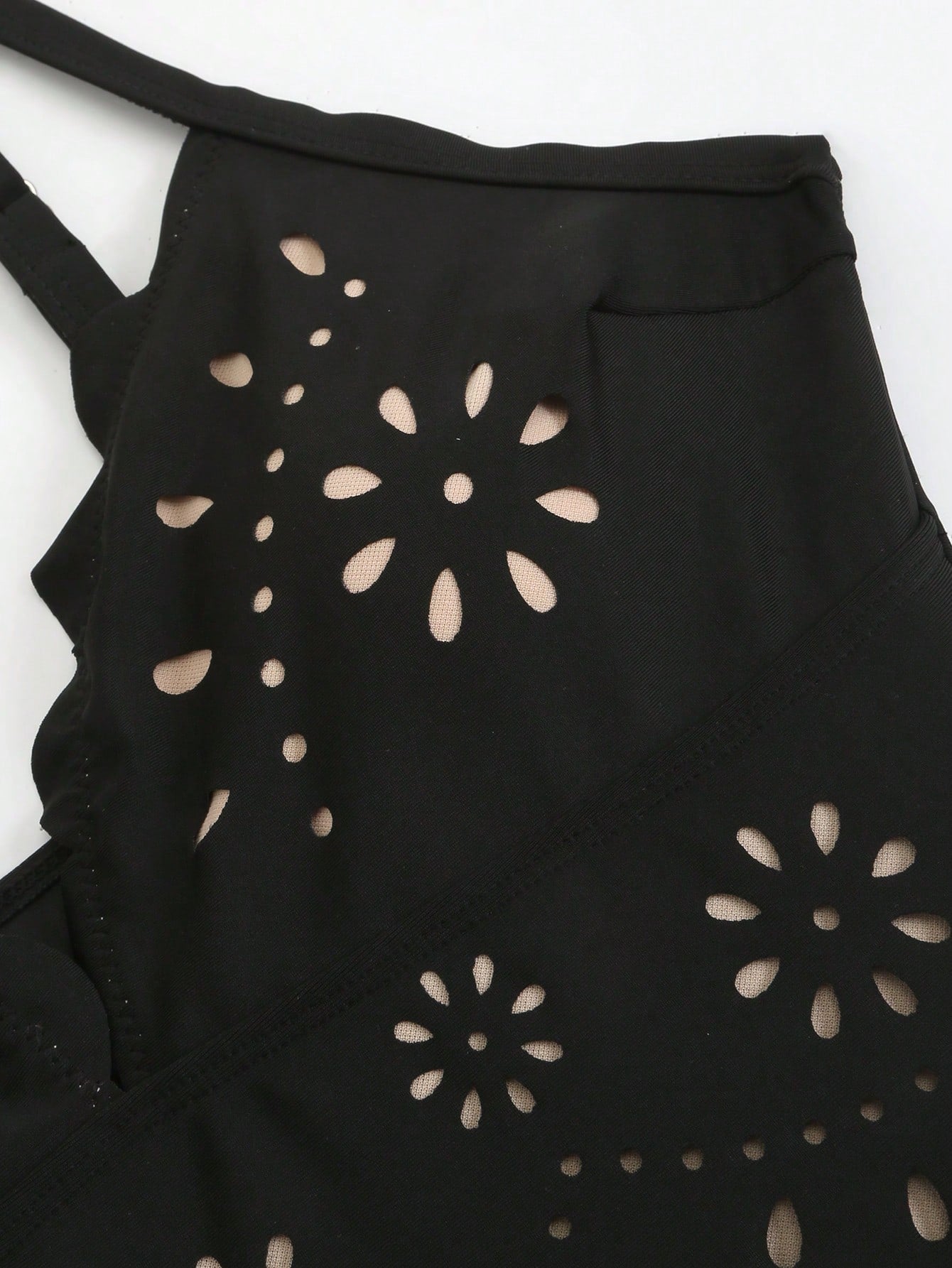 SHEIN Swim Oasis Solid Color Hollow-Cut Spaghetti Strap Women's One-Piece Hollow Petal Hem Skirt High-End Set