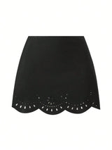 SHEIN Swim Oasis Solid Color Hollow-Cut Spaghetti Strap Women's One-Piece Hollow Petal Hem Skirt High-End Set