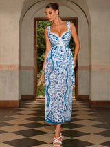 SHEIN Swim Oasis Women's Summer Vacation Chic Romantic Chinoiserie Jewelry Print One-Piece