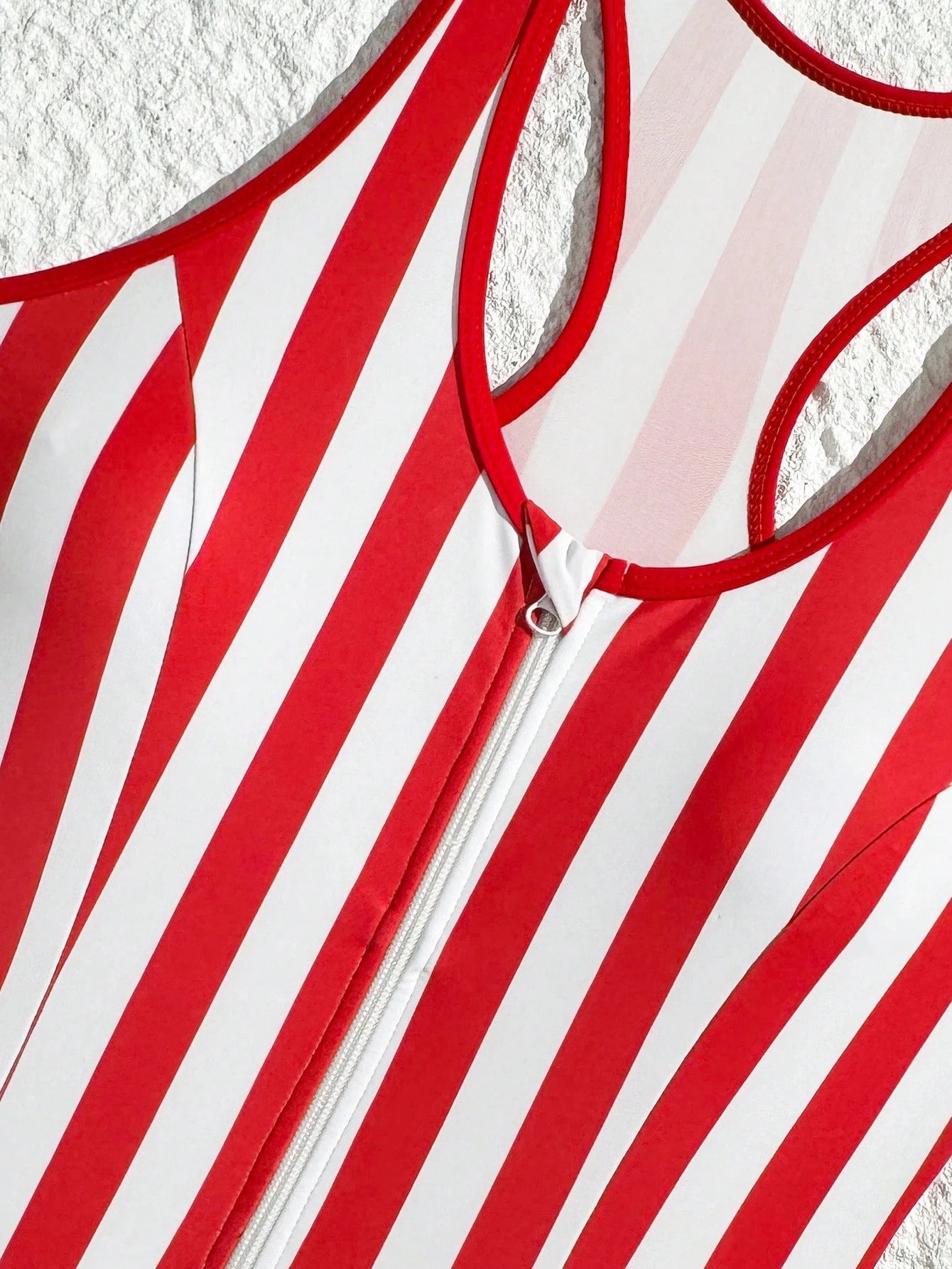 SHEIN Swim SPRTY New Summer Red & White Striped Round Neck Sleeveless Sports Casual One Piece Swimsuit
