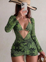 SHEIN Swim SXY Women's Summer Beach Tropical Plant Print Halter Bikini 3-Piece Set