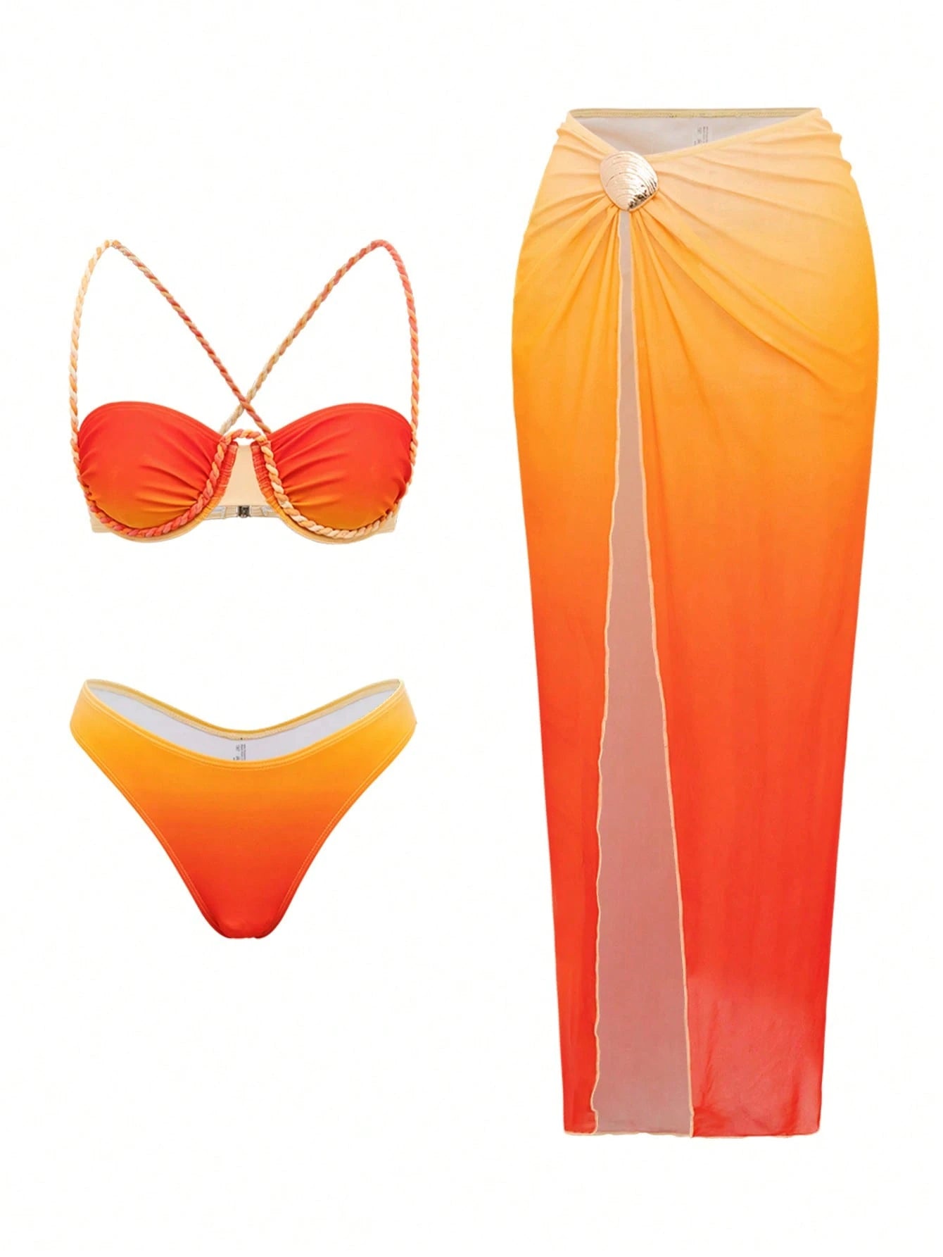 SHEIN Swim SXY Women's Yellow Summer Casual Beach Holiday Vacation 3 Pieces Swimsuit