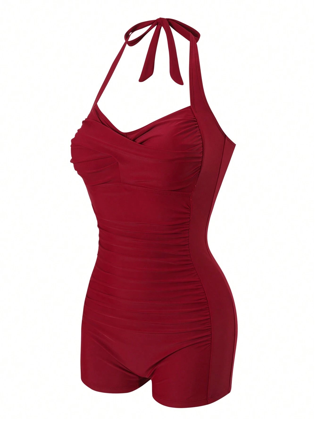 SHEIN Swim Vcay 2025 قطعة واحدة نسائية للشاطئ لون سادة برباط حول العنق كاجوال لقضاء العطلات