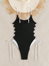 بدلة سباحة SHEIN Swim Vcay قطعة واحدة جديدة ومثيرة للسيدات بتصميم مجوف ومتقاطع ومزيج من الألوان
