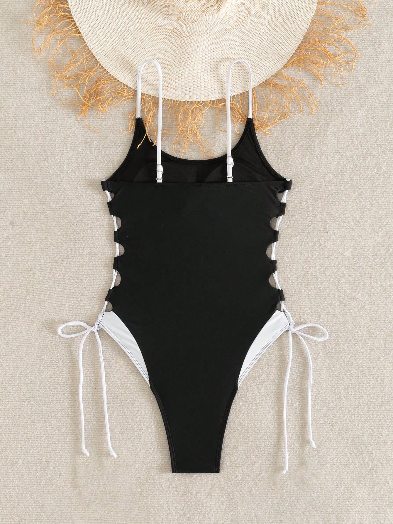 بدلة سباحة SHEIN Swim Vcay قطعة واحدة جديدة ومثيرة للسيدات بتصميم مجوف ومتقاطع ومزيج من الألوان