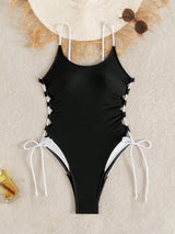 بدلة سباحة SHEIN Swim Vcay قطعة واحدة جديدة ومثيرة للسيدات بتصميم مجوف ومتقاطع ومزيج من الألوان