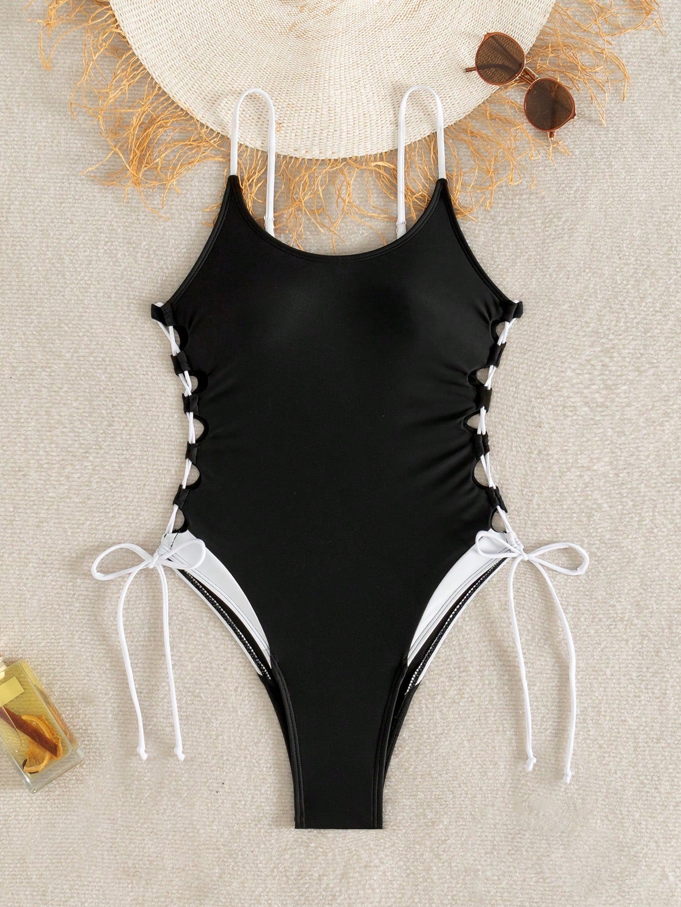 بدلة سباحة SHEIN Swim Vcay قطعة واحدة جديدة ومثيرة للسيدات بتصميم مجوف ومتقاطع ومزيج من الألوان
