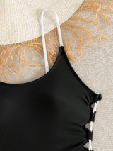 بدلة سباحة SHEIN Swim Vcay قطعة واحدة جديدة ومثيرة للسيدات بتصميم مجوف ومتقاطع ومزيج من الألوان
