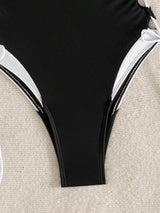 بدلة سباحة SHEIN Swim Vcay قطعة واحدة جديدة ومثيرة للسيدات بتصميم مجوف ومتقاطع ومزيج من الألوان