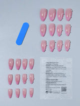 شي إن غيري أظافرك مع، 24 قطعة أظافر لاصقة طويلة لوزية فرنسية وفيونكة