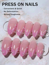 شي إن غيري أظافرك مع، 24 قطعة أظافر لاصقة طويلة لوزية فرنسية وفيونكة