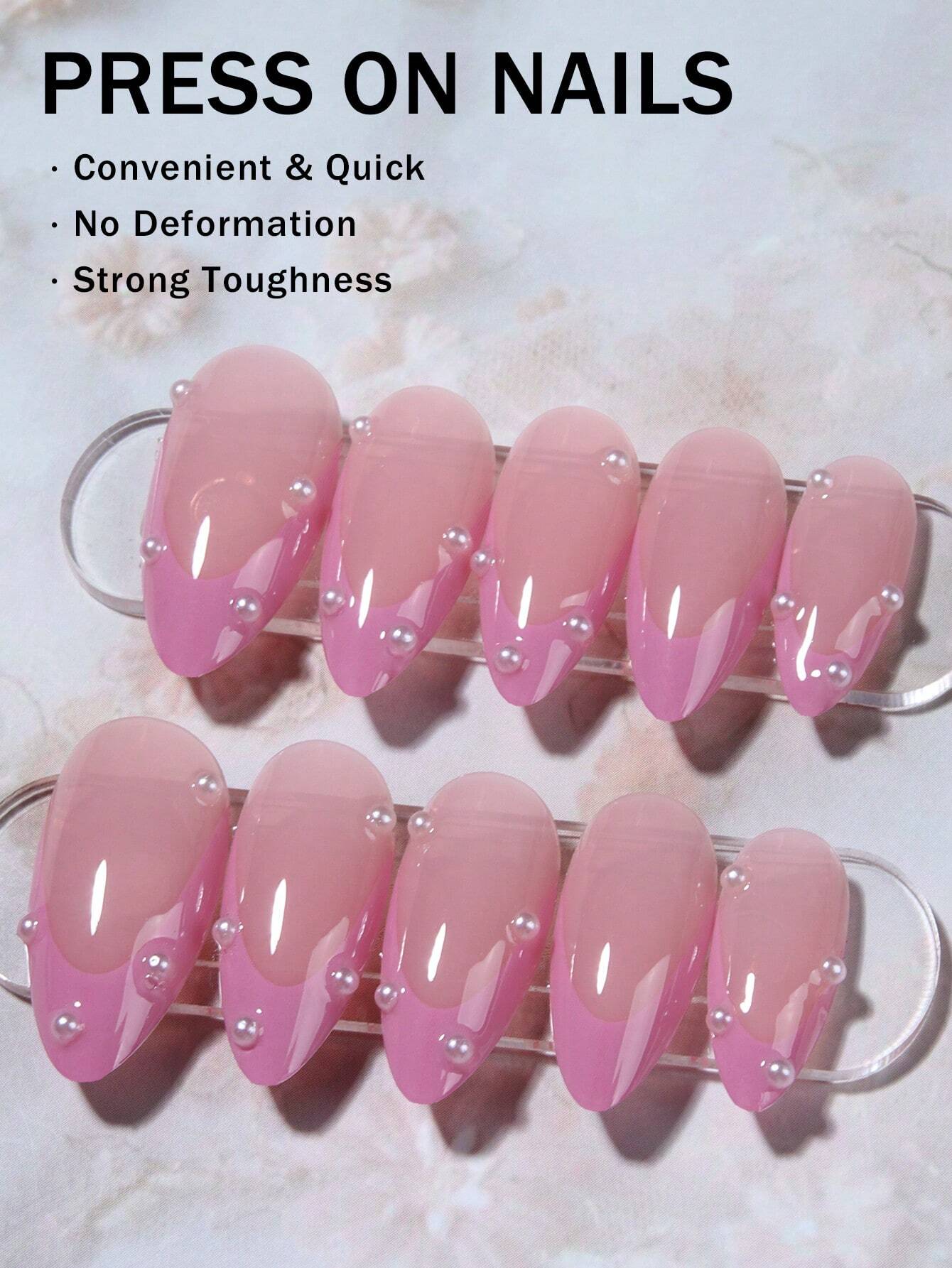 شي إن غيري أظافرك مع، 24 قطعة أظافر لاصقة طويلة لوزية فرنسية وفيونكة