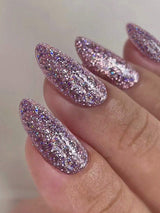 SHEIN VV MEI JIA ER 24pcs Purple Glossy Acrylic Press-On Nails, Almond Shape