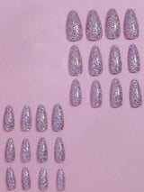 SHEIN VV MEI JIA ER 24pcs Purple Glossy Acrylic Press-On Nails, Almond Shape