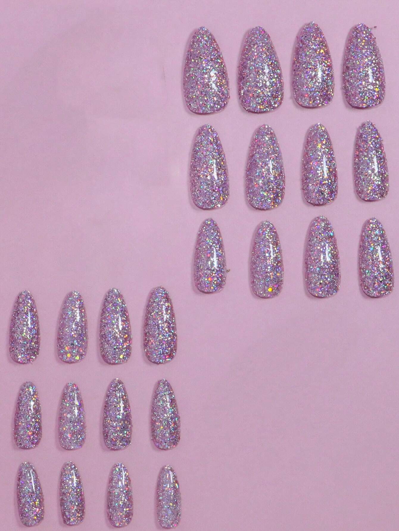SHEIN VV MEI JIA ER 24pcs Purple Glossy Acrylic Press-On Nails, Almond Shape