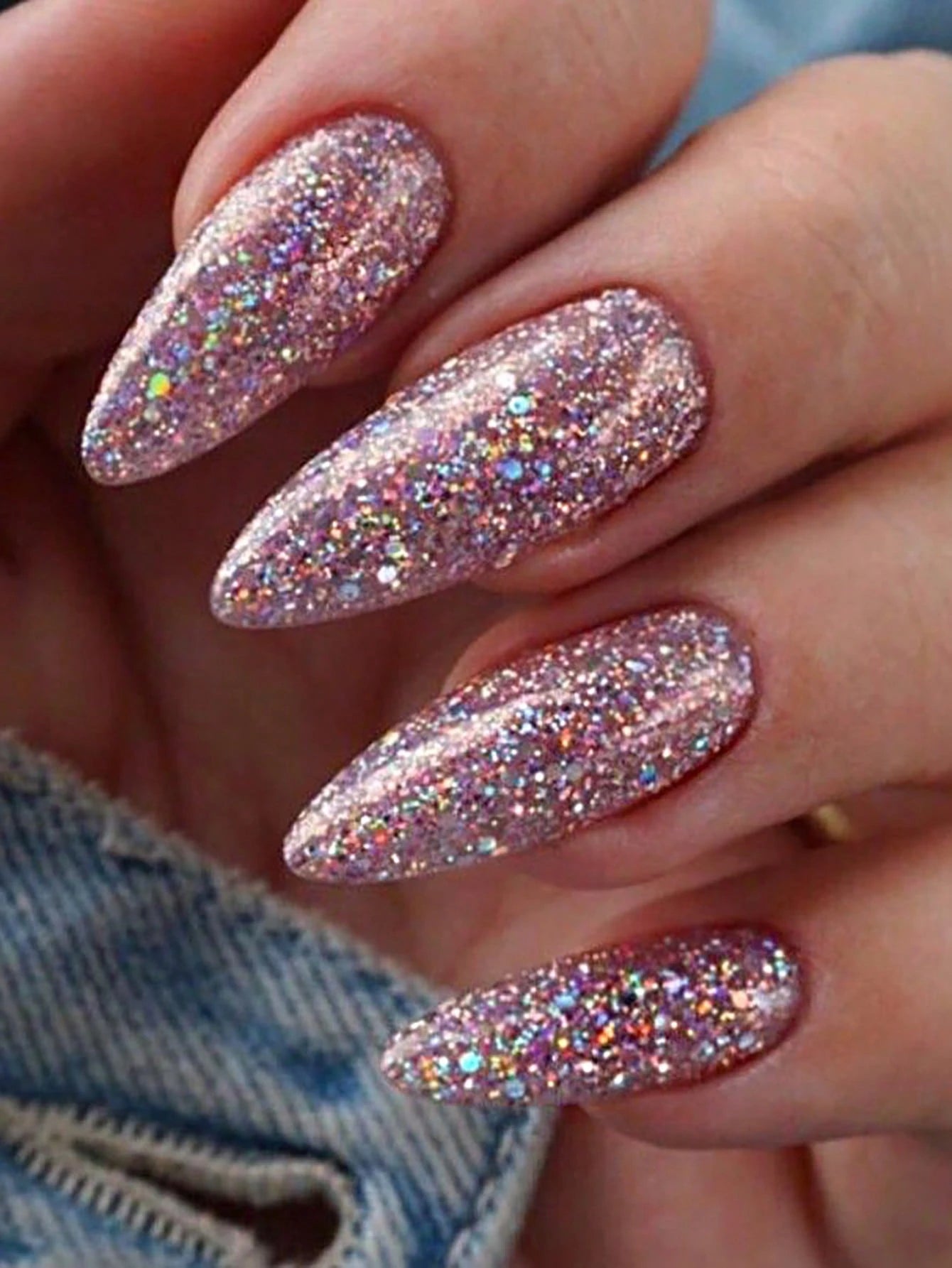 SHEIN VV MEI JIA ER 24pcs Purple Glossy Acrylic Press-On Nails, Almond Shape