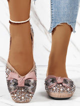 Women's Pearl & Rhinestone Decorated Bow Casual Flat Shoes
