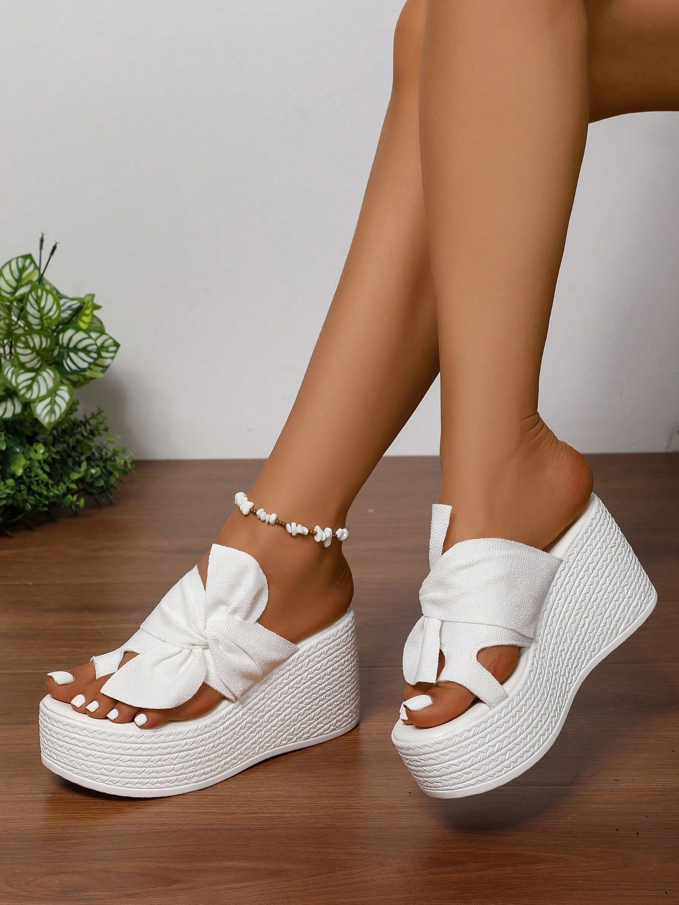 Women's Platform Thick Sole Preppy Bohemian Bow Decor Casual