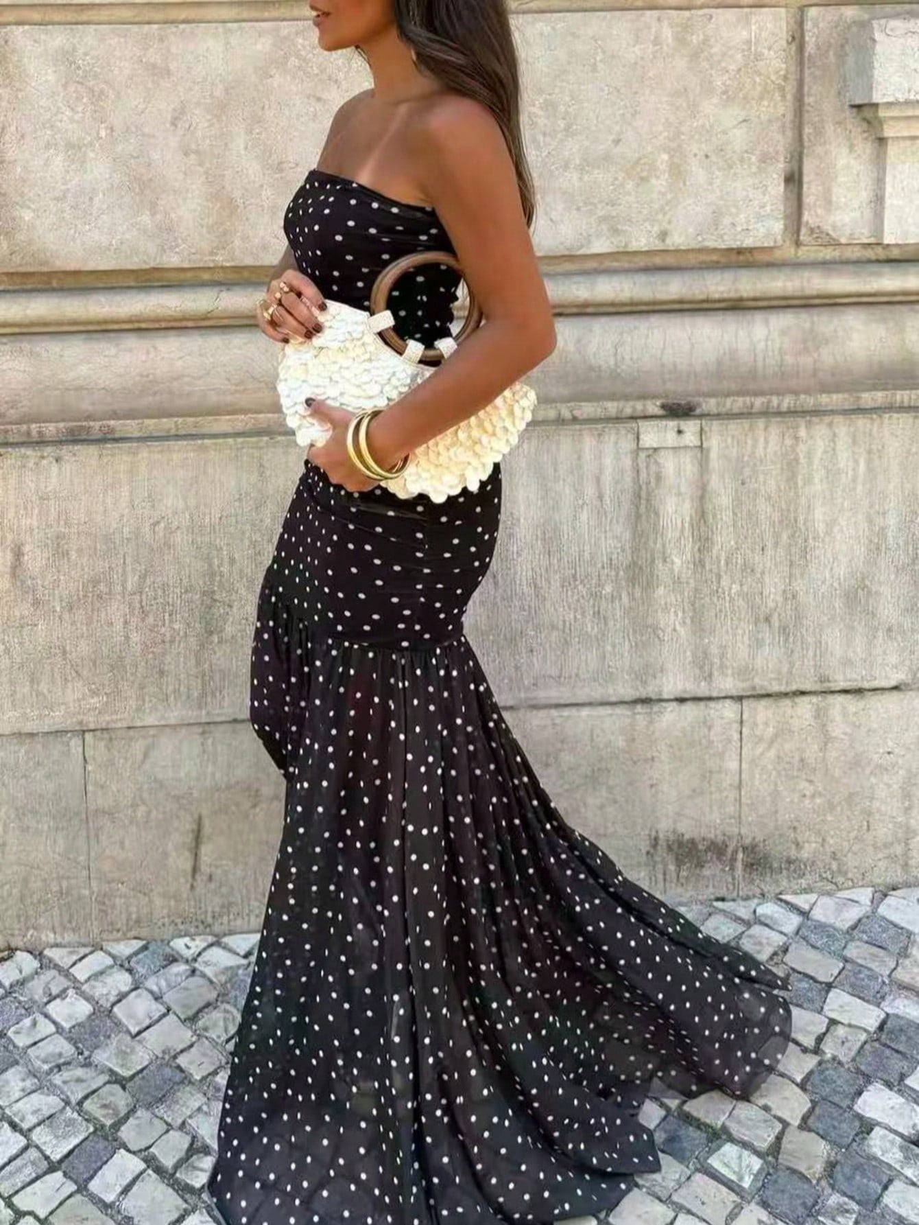 Women's Polka Dot Elegant Party Dress, Mesh Splice Sexy Printed Beach Vacation Dress