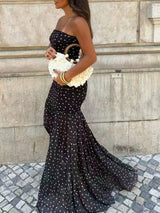 Women's Polka Dot Elegant Party Dress, Mesh Splice Sexy Printed Beach Vacation Dress