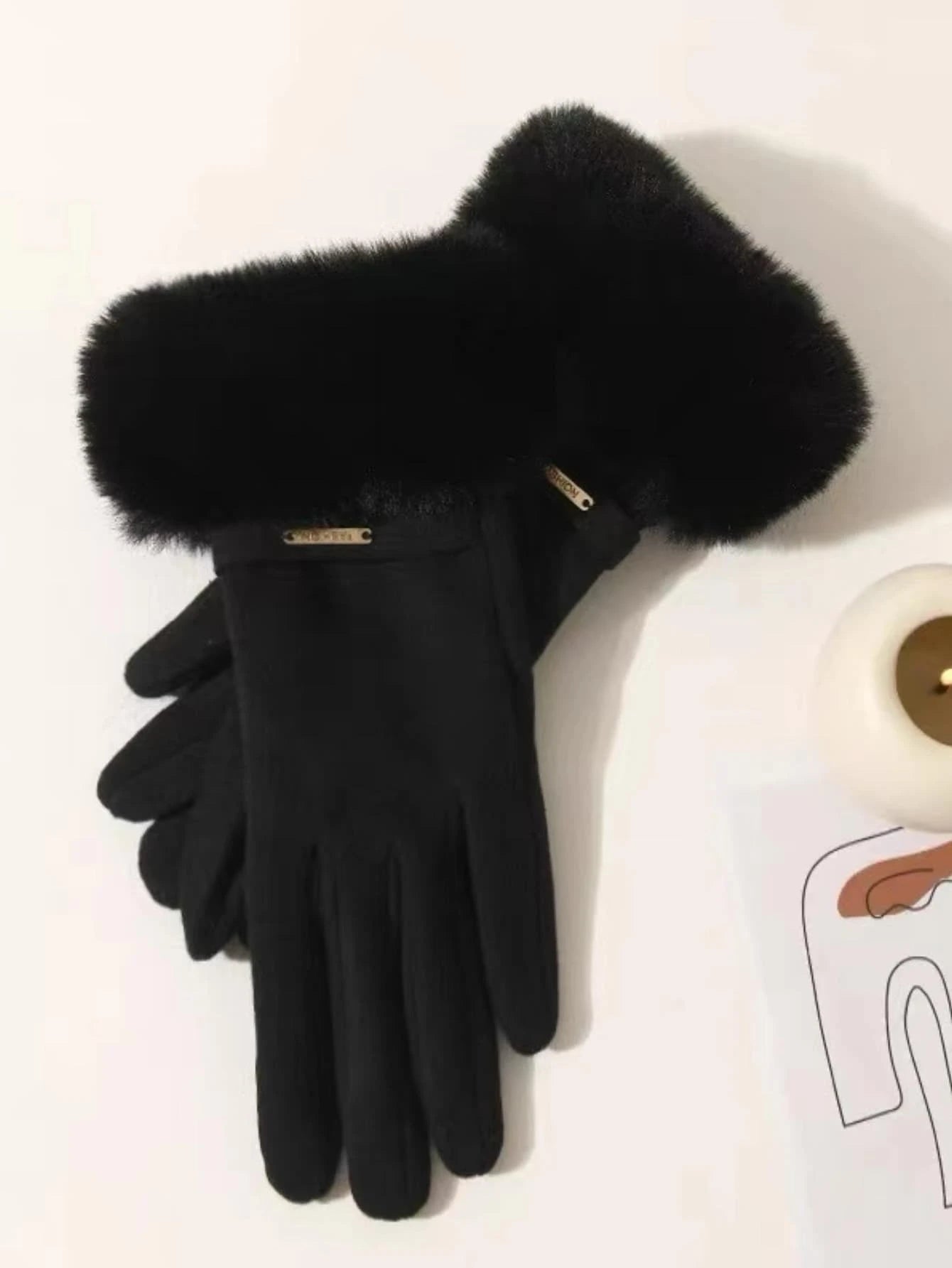 SHEIN Women's Black Touchscreen Gloves, Waterproof, Soft & Warm Wool Lined, Winter Outdoor Gloves