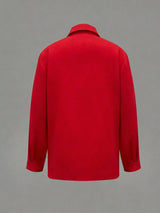 SHEIN Women's Elegant Hollow-Out Sexy Off-Shoulder Contrast Tie Collar Long Sleeve Red Blouse, Suitable For Spring/Summer, Vacation, Outdoor Wear