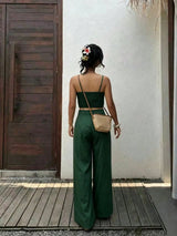 SHEIN Women's Green 2 Pieces Set, Camisole Top + High Waist Wide Leg Pants
