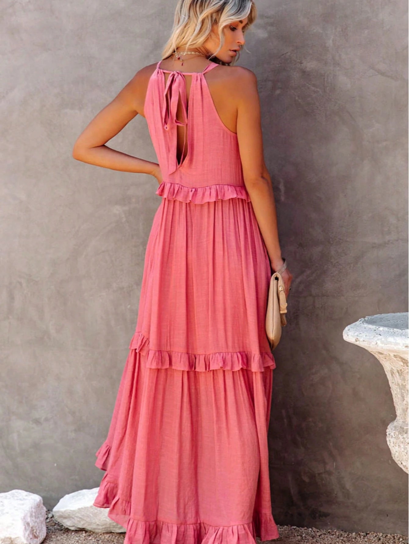 SHEIN Women's Long Summer Dress, Casual Halter Neck Tie Waist Dress Wi – PINK SHOP EG SHEIN Women's Long Summer Dress, Casual Halter Neck Tie Waist Dress Wi – PINK SHOP EG