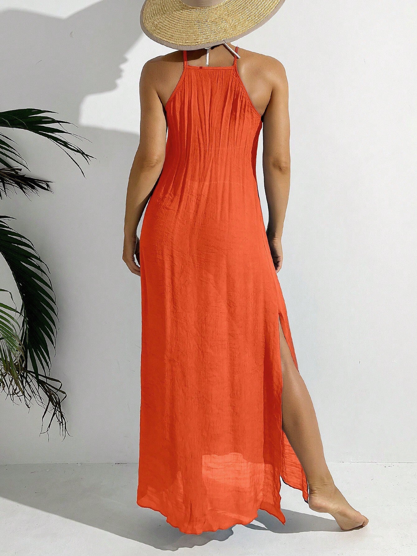 SHEIN Women's Solid Sheer Mesh Sleeveless Split Dress