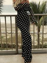 SHEIN Women's Young, Fashionable, Romantic, Elegant Long Sleeve Classic Polka Dot Pattern Off-Shoulder