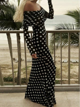SHEIN Women's Young, Fashionable, Romantic, Elegant Long Sleeve Classic Polka Dot Pattern Off-Shoulder