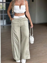 SHEIN Y2K Light Greenish-Gray High Waist Wide Leg Pants, European And American Loose Casual Pants, Spring/Summer Versatile Slimming Straight Leg Wide Pants