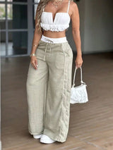 SHEIN Y2K Light Greenish-Gray High Waist Wide Leg Pants, European And American Loose Casual Pants, Spring/Summer Versatile Slimming Straight Leg Wide Pants