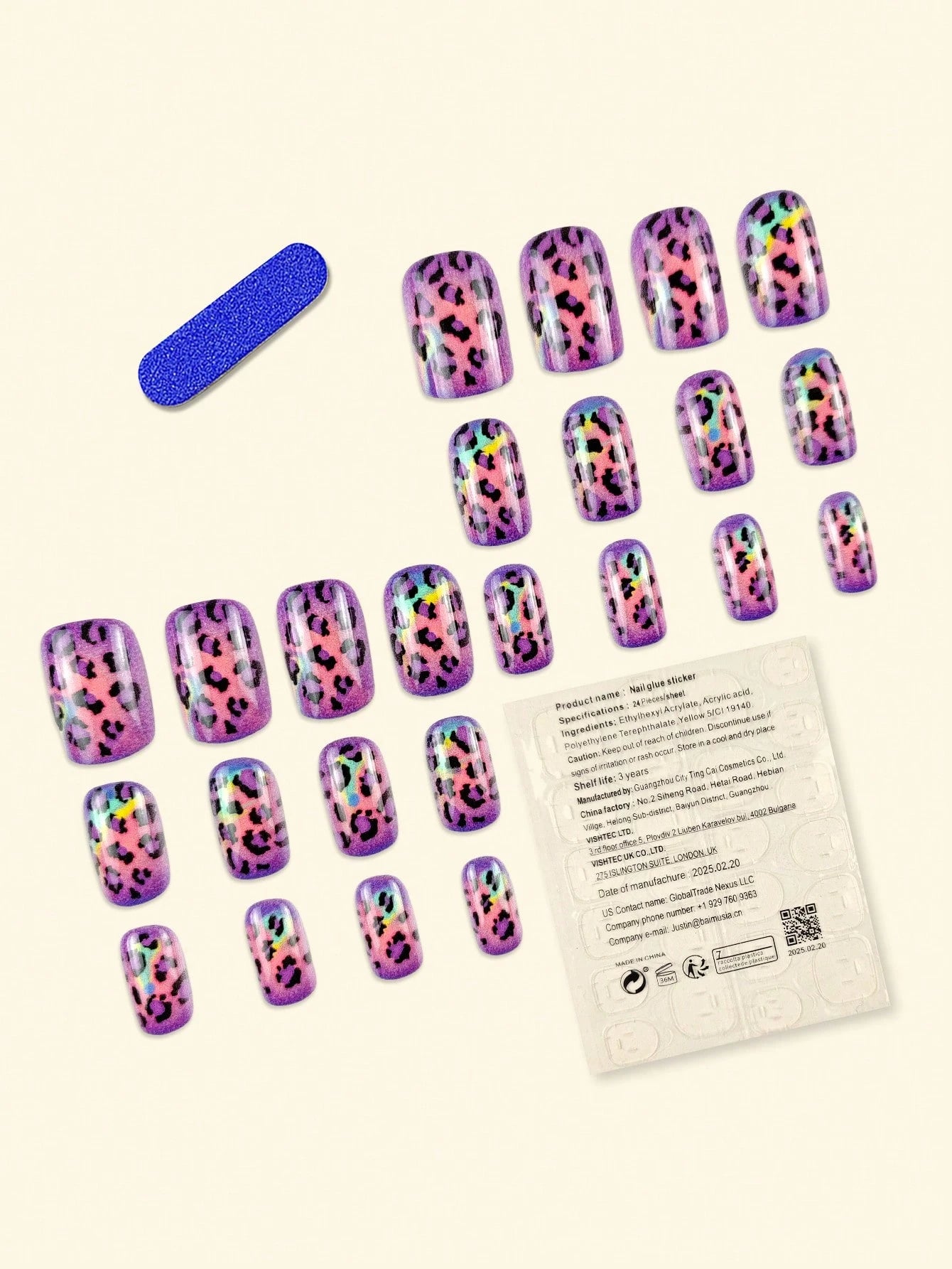 شين Y2K - جددي إطلالتك 24 قطعة أطراف أظافر مربعة متوسطة، أظافر صيفية جلوس ساطع للغاية قابلة للضغط أكريليك أرجواني