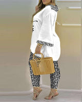 CHICME Plus Size Faith Geometric Print Bell Sleeve Top & Pants Set F2B - PINK SHOP EG