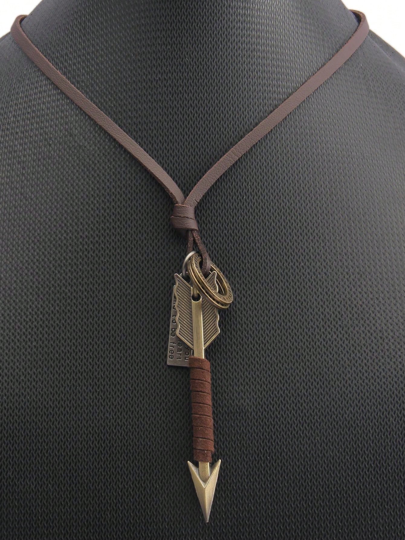 SHEIN 1pc Alloy & Leather Arrowhead Pendant Necklace