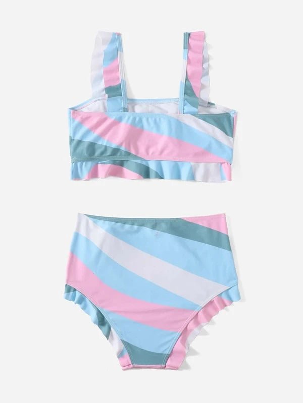 ROMWE Colorblock Ruffle Hem Bikini Swimsuit E1 - PINK SHOP EG