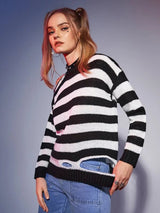 ROMWE Striped Cut Out Sweater A1C - PINK SHOP EG