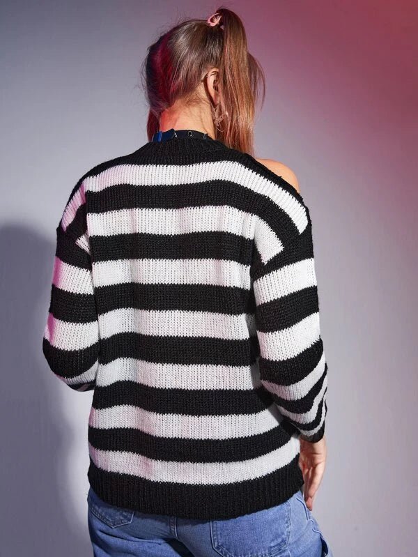 ROMWE Striped Cut Out Sweater A1C - PINK SHOP EG