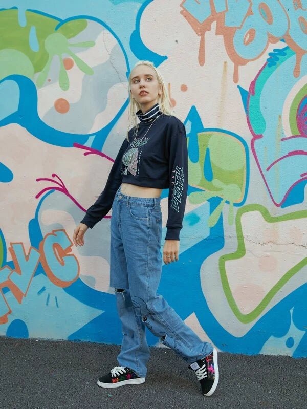 ROMWE X Alterfanart Street Life 2 In 1 Letter Skull Graphic A3A - PINK SHOP EG