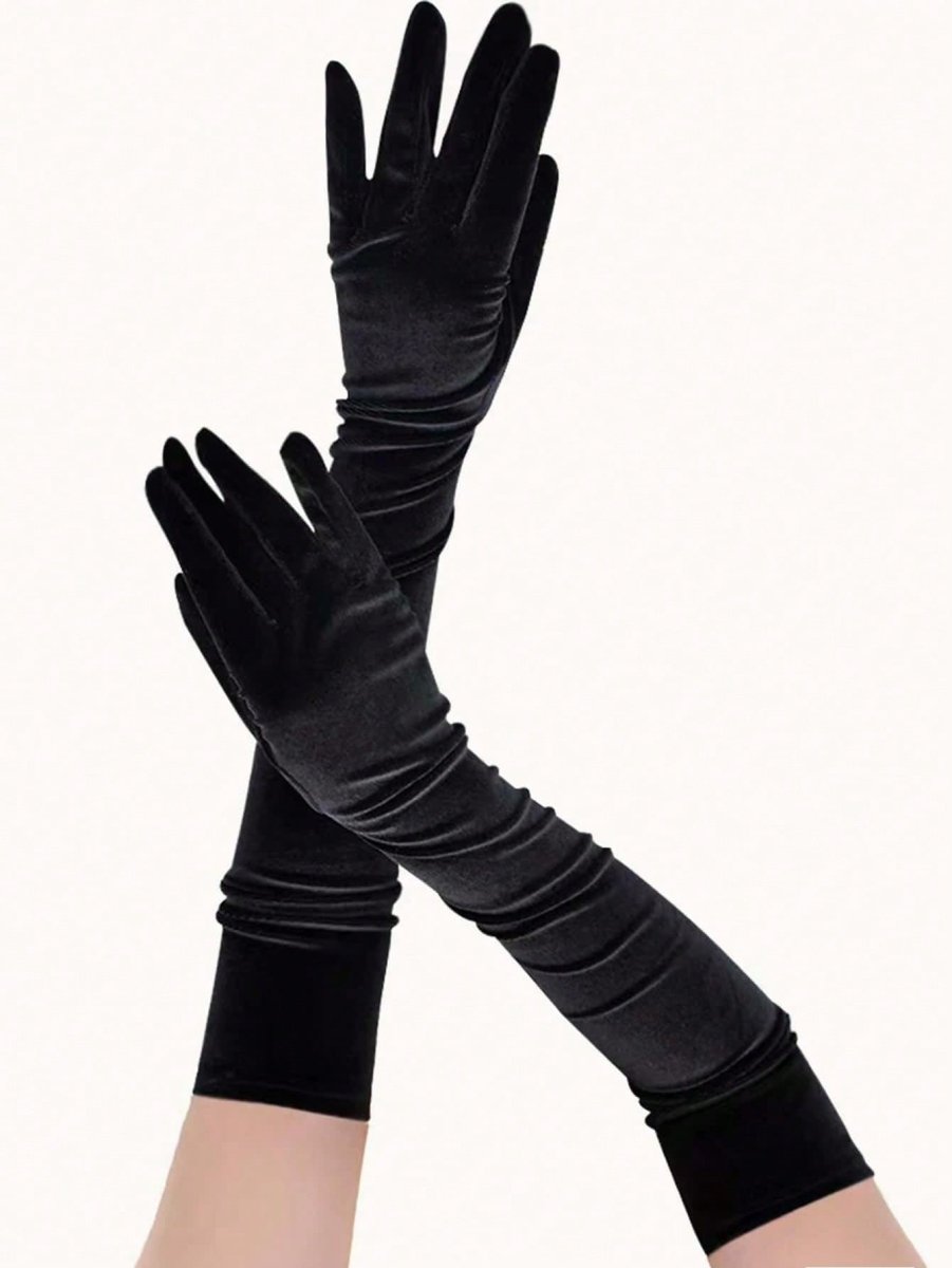 SHEIN 1 Pair Women's Black Velvet Elastic Long Elbow Length Gloves G1 - PINK SHOP EG
