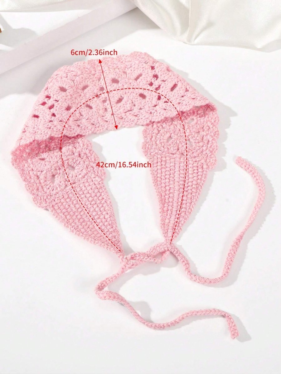 SHEIN 1pc Floral Hollow Knitted Headband,Bandana - PINK SHOP EG