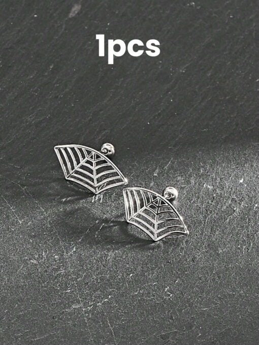 SHEIN 1pc Goth Dark Unique Style Spider Web Ear Stud, Silver Plated ACC1 - PINK SHOP EG